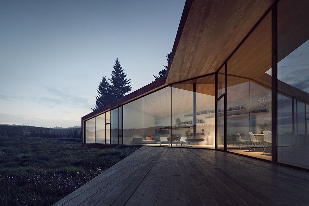 The covered deck of the Y House, designed by Todd Saunders.